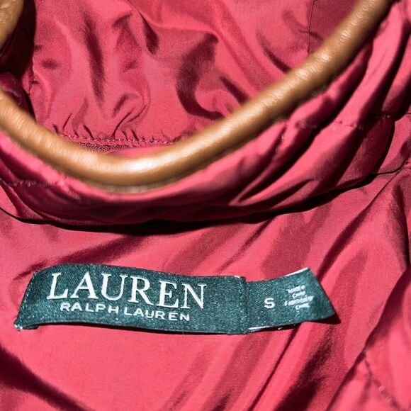 Ralph Lauren Diamond Quilted Jacket Red Faux Leather Trim Women's Size S - Picture 7 of 8